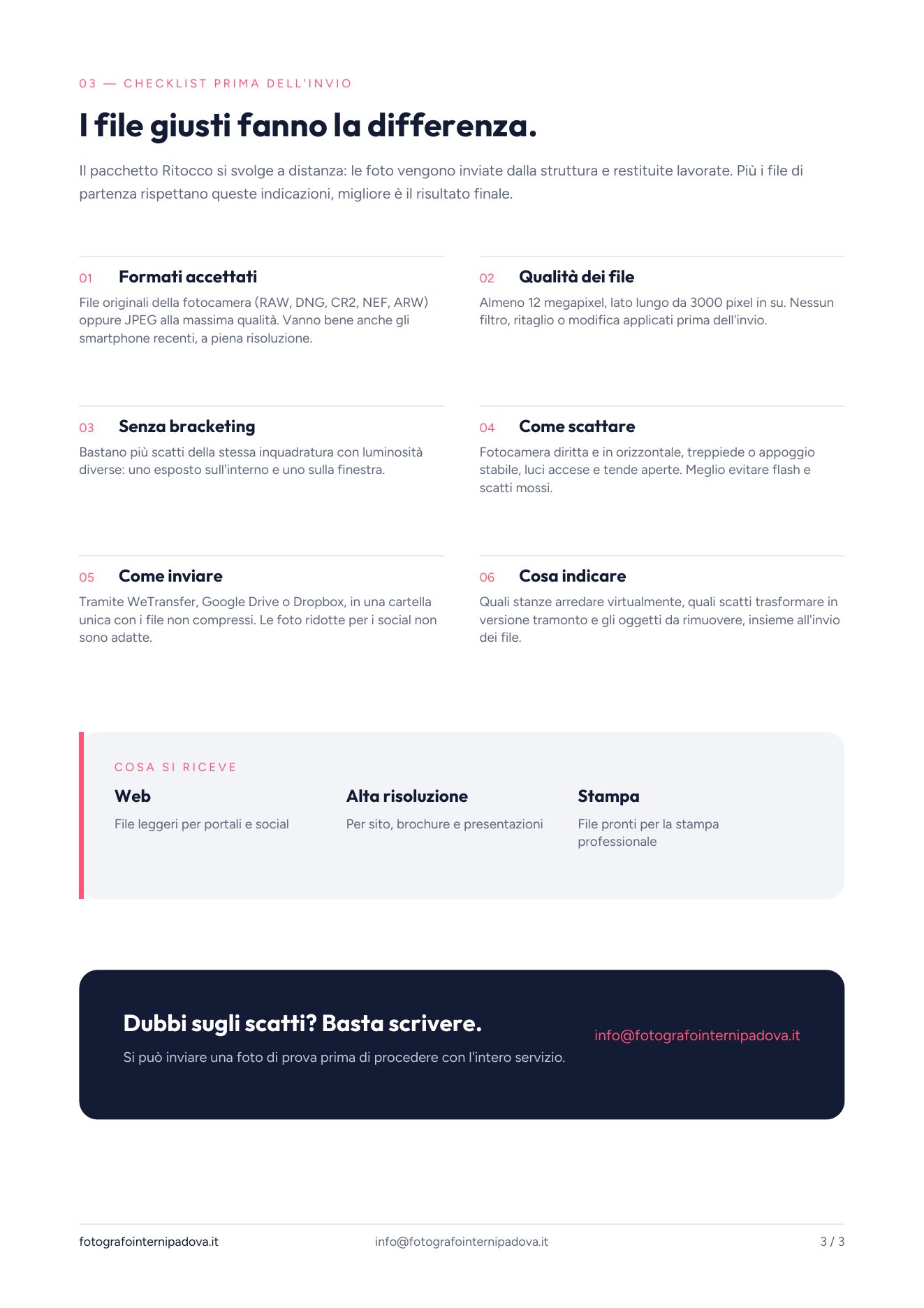 Guida in PDF, pagina 3: Checklist prima dell'invio